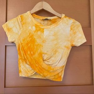 NWOT yellow tiedye wrap top